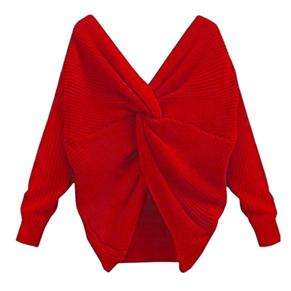 Fashion Nova Plus Twist Back Long Sleeve Pullover Sweater Size 1X in Red - Picture 1 of 3